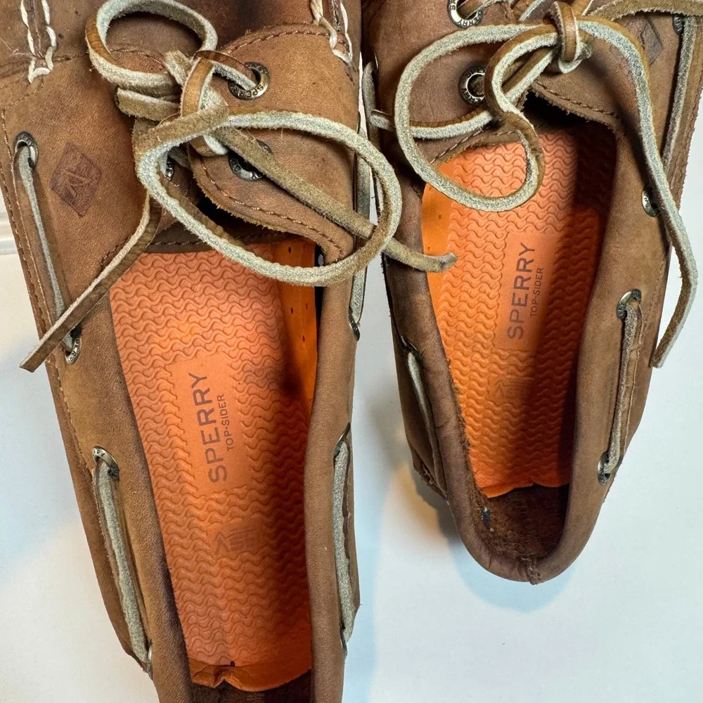 Sperry Top-Sider Boat Shoes Mens 10 Tan Leather Moc Toe Loafers Preppy Old Money